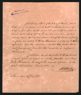 Nota del Agente diplomático de los Esta­dos Unidos de Norte América en el Río de la Plata, John M. Forbes, al Ministro de Relaciones Exteriores de Buenos Aires, Bernardino Rivadavia