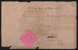 Diploma extendido por el Director Supremo del Estado de Chile, General Bernardo O’Higgins, al General José de San Martín (junto con una medalla de oro)