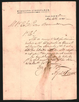 Despacho del Mariscal Antonio José de Sucre al Coronel Pedro Bermúdez