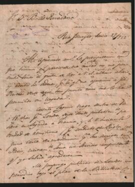 Carta de Juan García del Río a Bernardino Rivadavia, poniéndose a sus órdenes y solicitándole carta de recomendación para sus amigos de París.