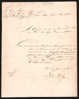 Nota del General Isidro Quesada al Oficial primero de la Comisaría General de Guerra, José G. de la Mota