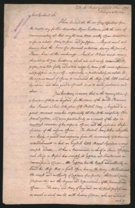 Nota del marino Roberto Ramsay al Presidente de la República Argentina Bernardino Rivadavia, referida a la formación de un pequeño escuadrón naval inglés, para ser empleado en la guerra contra el Emperador del Brasil.