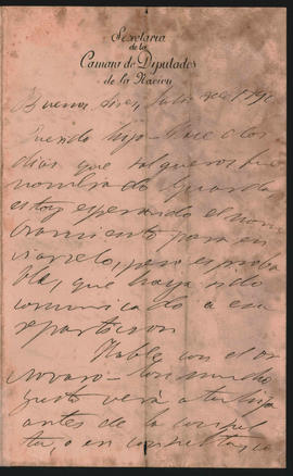 Carta de Ovidio Lagos a Ovidio Amadeo Lagos, fechada en julio de 1890