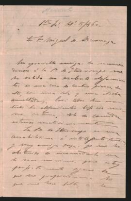 Carta de José Mármol a Miguel de Azcuénaga