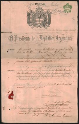 Despacho extendido por el Presidente de la República Argentina, General Bartolomé Mitre, a Aureliano Espinoza