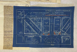 Plano "Entradas de las Avenidas Diagonales en la Plaza de Mayo". Adjunta recorte de periódico, noviembre 1911.