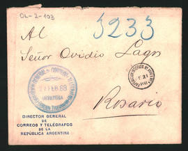 Carta de Ramón José Cárcano, Director General de la Oficina de Correos y Telégrafos de la República Argentina, a Ovidio Lagos enviada desde Buenos Aires el 21 de febrero de 1888