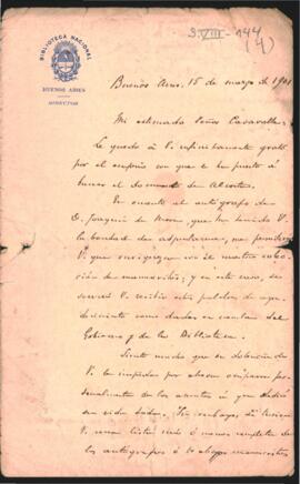 Nota del Director de la Biblioteca Nacio­nal, Pablo Groussac, a Carlos Casavalle