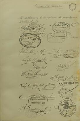 Firmas y sellos de las adhesiones al Petitorio "Pro canalización y rectificación del Riachuelo y el Río Matanzas", agosto de 1912.