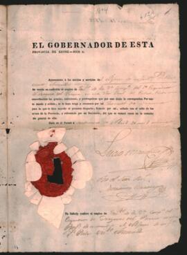 Despacho del General Lucio Mansilla confiriendo el empleo de Teniente de la Segunda Compañía del Primer Escuadrón de Dragones del Paraná a Pedro Vicente Amarolla.