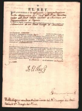 Nombramiento extendido por el Rey Carlos ni de España a José del Pino