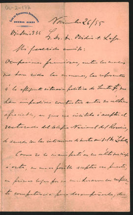 Carta de J. R. [...]lly a Ovidio A. Lagos enviada desde Buenos Aires, calle Victoria 536, el 26 de noviembre de 1895