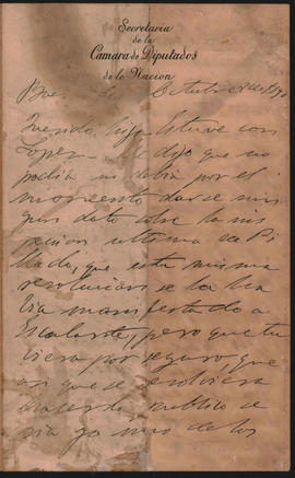 Carta de Ovidio Lagos a Ovidio Amadeo Lagos, enviada desde Buenos Aires en octubre de 1890