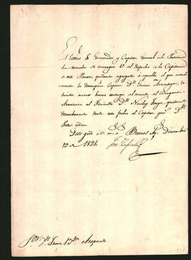 Oficio del General José Matías Zapiola, a Juan Bautista Azopardo,