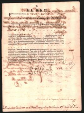 Real Despacho extendido por el rey Carlos IV, a José del Pino