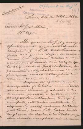 Carta de Mariano Balcarce, al General Bartolomé Mitre, dando detalles “confidenciales” de su entre­ vista con el Rey Víctor Manuel,
