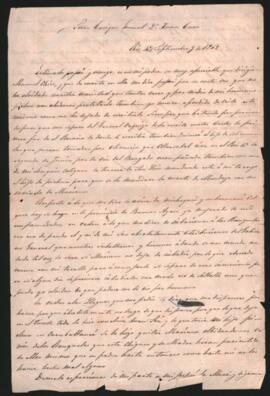 Carta de Manuel Baigorria al Cacique Ge­neral Juan Cura, expresándole su amistad y el envío de 4 cartas desde que se separó del General Urquiza.