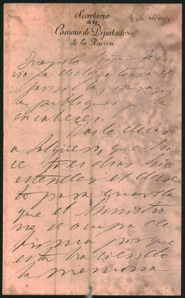 Carta de Ovidio Lagos a Ovidio Amadeo Lagos en la que envía la dedicatoria de Mansilla a fin de que la publique.