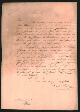 Carta de César Augusto Rodney a [...], avisándole el envío de una caja con semillas procedentes de Estados Unidos