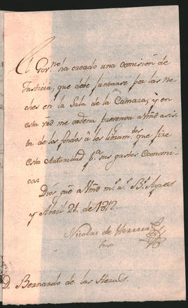 Nota de Nicolás Herrera a Bernardo de Las Heras, comunicándole que el gobierno ha creado una Comisión de Justicia