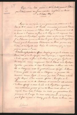 Carta del Comandante de la fuerza naval inglesa en Brasil Sullivan, al Contraalmirante Leblanc, reiterando los términos del bloqueo decretado por Su Majestad Británica