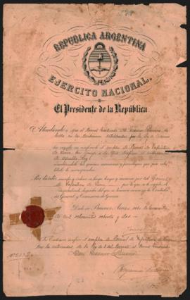 Despacho extendido por el Presidente de la República Argentina, General Julio A. Roca, al Coronel Nica­nor Quirno Costa