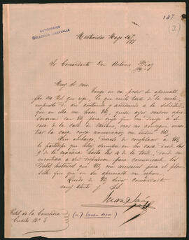 Nota del Gobernador de la provincia de San Luis, Juan Saá, al Jefe de la División sud, Coronel José F. Buedo;