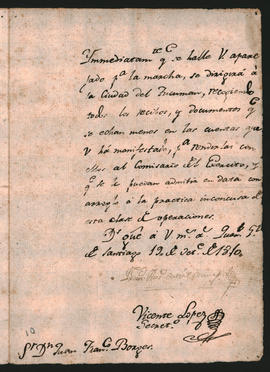 Orden del General en Jefe del Ejército auxiliar del norte, Coronel Francisco Antonio Ortiz de Ocampo, al Teniente Coronel Juan Francisco Borges, indicándole se dirija a Tucumán