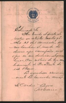 Carta de Marco [Aurelio] Avellaneda a Ovidio A. Lagos enviada desde Buenos Aires el 31 de octubre de 1891