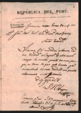Oficio de Luis José de Orbegoso al Intendente de la provincia de Santa,