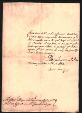 Nota del Gobernador de la República de Tucumán, Coronel Bernabé Araoz, al General en Jefe de los Ejércitos de ésta, Coronel Mayor Cornelio Zelaya
