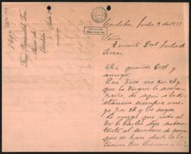 Carta de Fray Reginaldo Toro  a Julio Argentino Roca