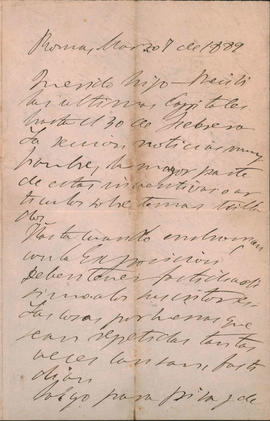 Carta de Ovidio Lagos a Ovidio Amadeo Lagos, enviada desde Roma en 1889.