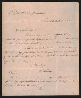 Carta de Mariano Necochea al General Pedro Bermúdez
