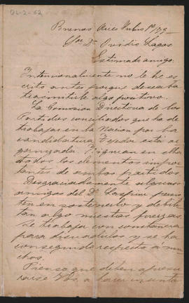 Carta de Wenceslao Escalante a Ovidio Lagos  enviada el 1° de julio de 1879