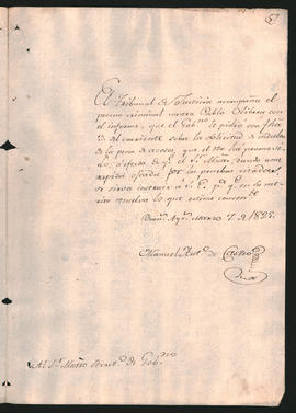 Oficio del Presidente del Tribunal de Justicia, Manuel Antonio de Castro, al Ministro de Gobierno Marcos Balcarce