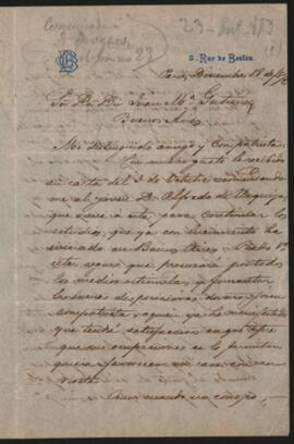 Carta de Mariano Balcarce a Juan María Gutiérrez,