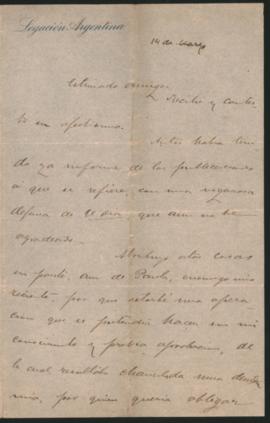 Carta de Manuel [Ganast] a Ovidio A. Lagos enviada el 14 de marzo [...]