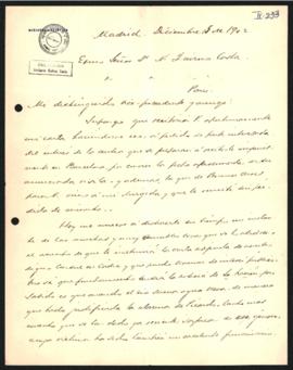 Carta de Epifanio Portela a Norberto Quirno Costa.